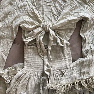 Light green/taupe Tie-Front two piece skirt set